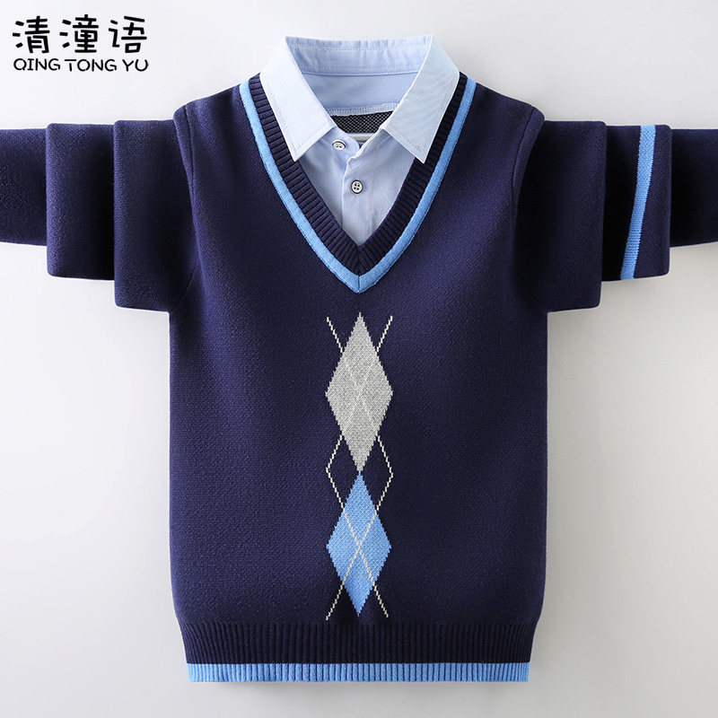 男童毛衣套头秋冬2022新款儿童假两件中大童加绒加厚针织衫男孩潮,童装/婴儿装/亲子装,毛衣/针织衫,淘宝优惠券,粉丝福利购,淘宝优惠卷