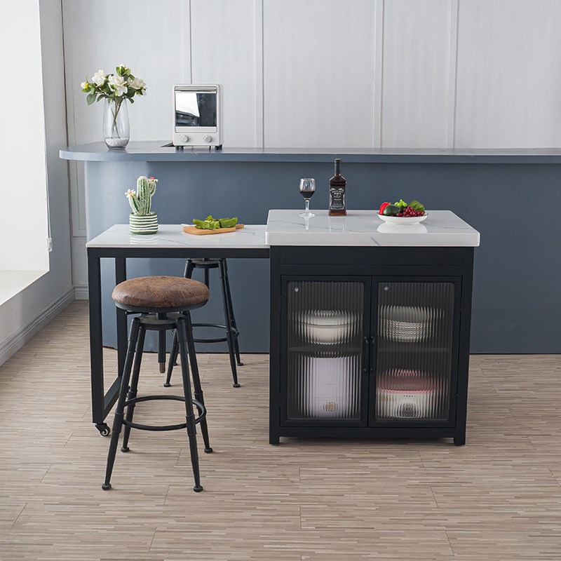 开放式岛台餐桌一体家用可伸缩料理小操作台单独窄可移动餐边橱柜