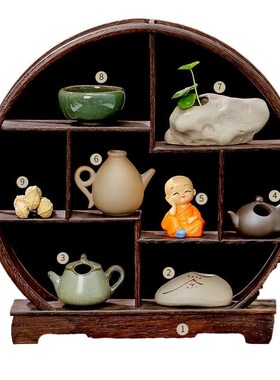 实木茶杯小型博古架新中式收纳桌面围炉茶室摆件展示置物架子摆设