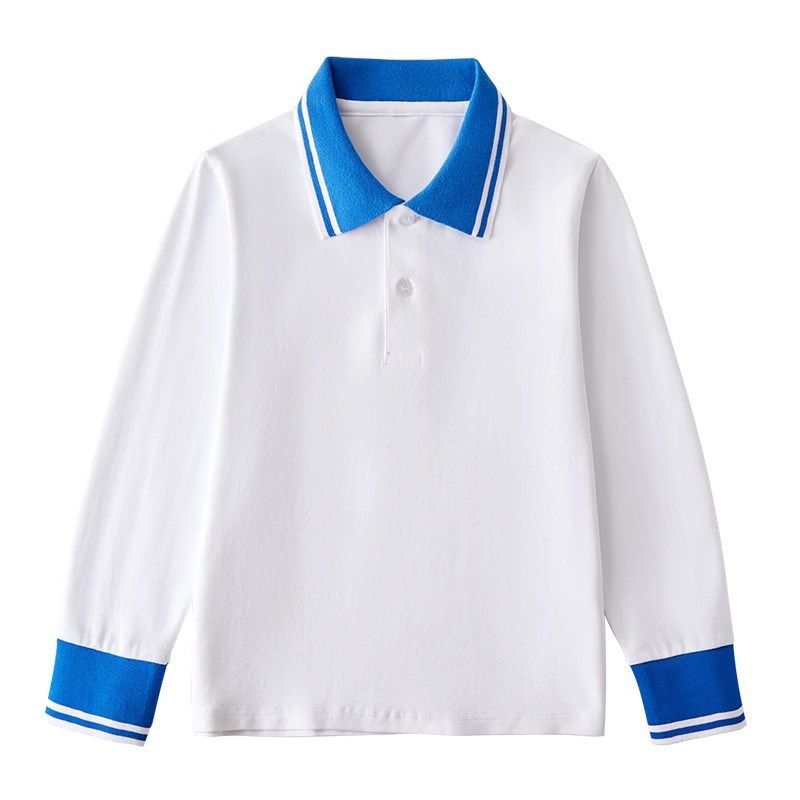 儿童POLO衫长袖男童白色浅蓝色中小学生校服女童英伦枣红短袖T恤