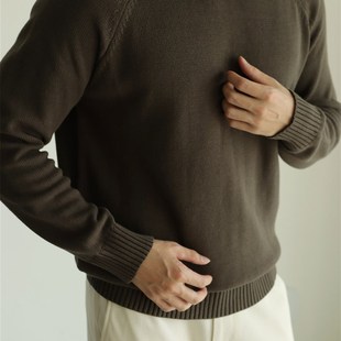 YUXIAN美式 全棉圆领套头复古休闲毛衣保暖秋冬 长绒棉毛衣针织衫