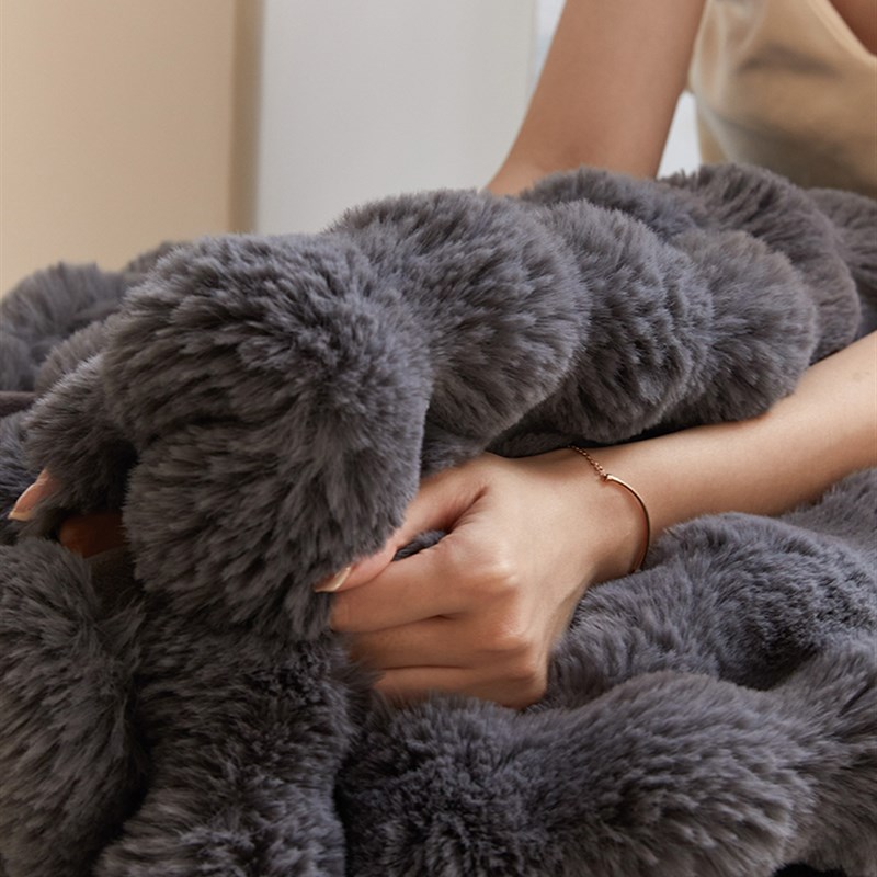 墨灰色~托斯卡纳皮草风盖毯 超加厚兔毛绒双层盖毯 保暖沙发毛毯