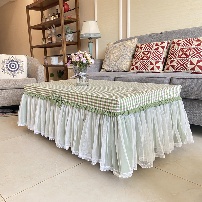蕾丝格子布艺桌布长方形茶几罩升降电炉烤火炉防尘罩家用电视柜罩