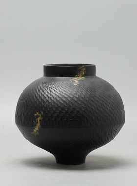 新中式创意复古鳞纹绿色陶瓷花瓶摆件样板间桌面插花花器软装饰品