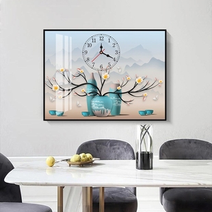 盖电表箱挂画带钟表免打孔时钟新中式配电箱遮挡箱挂画富贵平安