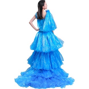 儿童环保服女款婚纱裙子塑料环保母女装婚纱成人女环保时装秀演出