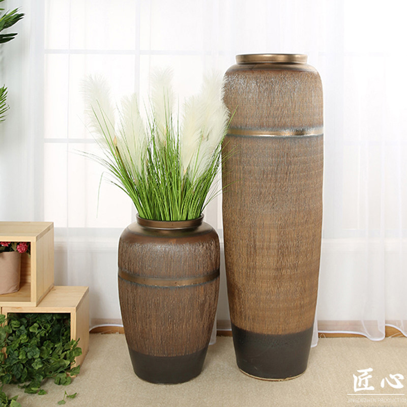 景德镇陶瓷手工雕刻粗陶罐坛子花瓶插花干花落地做旧仿古大型花盆,家居饰品,花瓶,淘宝优惠券,粉丝福利购,淘宝优惠卷