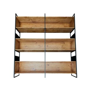 老松木三格书柜侘寂风大型铁艺实木置物柜复古铁艺落地靠墙书架