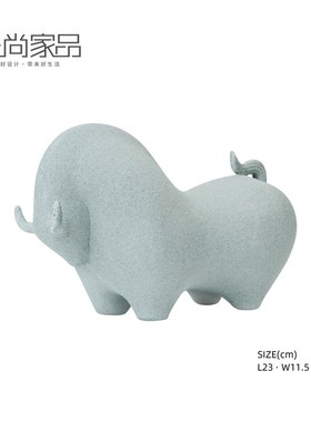 新中式砂岩对牛装饰摆件简约样板房间客厅橱窗饰品创意书柜陈设