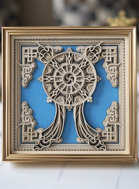 梯木叠雕新中式禅意桌面摆件八吉祥密宗八宝客厅玄关台软装工艺品