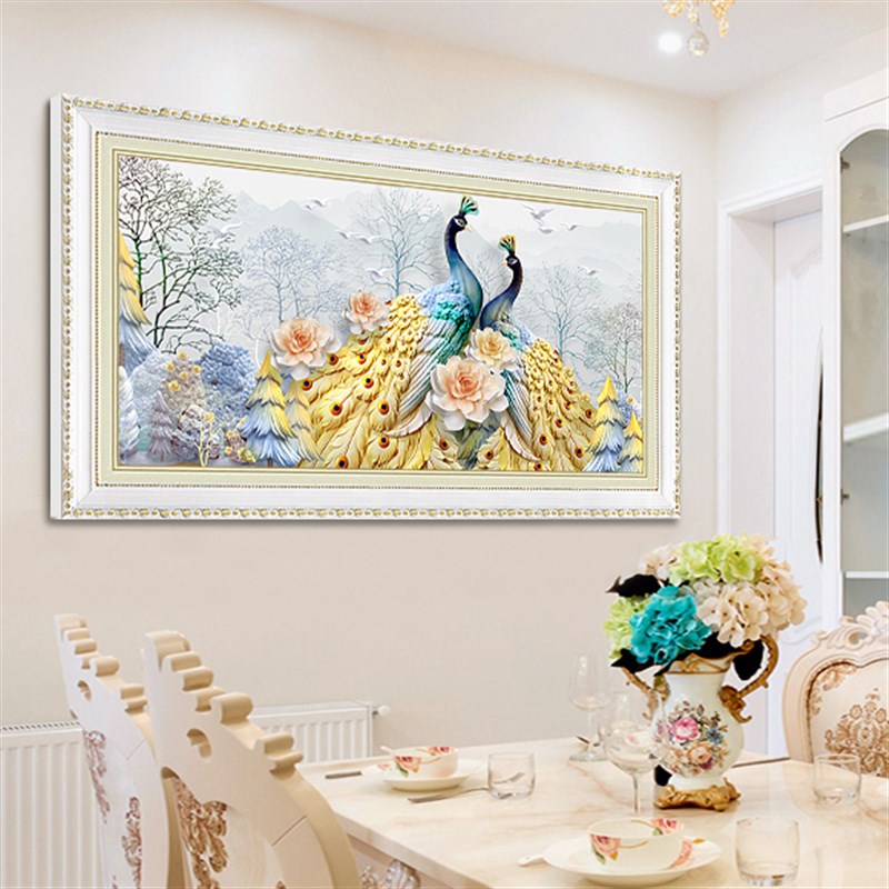 欧式餐厅装饰画壁画餐桌背景画墙画孔雀单幅挂画简欧卧室画床头画图片