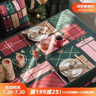 圣诞桌布布艺防水餐桌桌布长方形茶几桌布防烫棉麻桌布圆桌布加厚