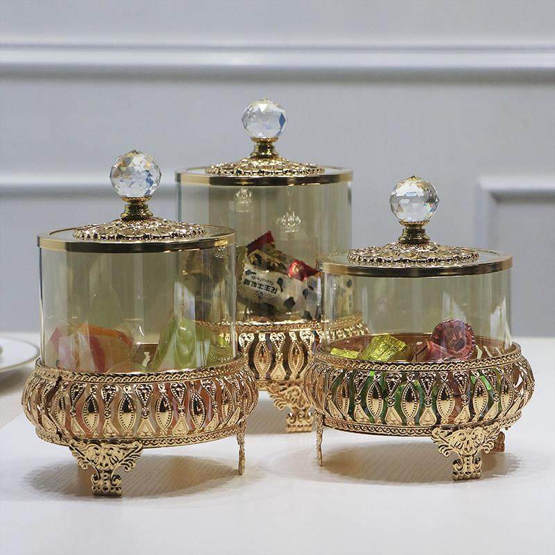 欧式金色北雕花水晶玻璃带子储物罐盖收纳饰欧轻奢创意摆件装糖果,家居饰品,储物罐,淘宝优惠券,粉丝福利购,淘宝优惠卷