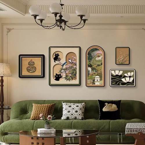 法式中古风客厅装饰组画高级感沙背景墙挂小众艺术发合画高QSM档