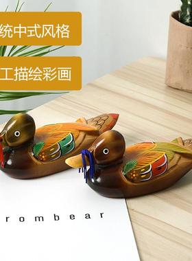 可爱M03yhE中式鸯质鸭子件木装饰品室鸳内卧室房间摆摆设韩式复古
