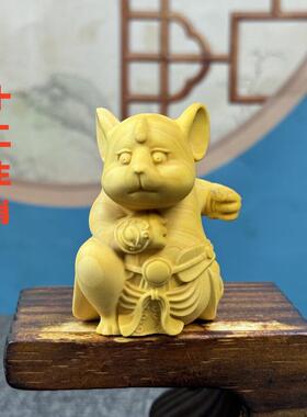 黄杨木雕二刻十生肖鼠马羊猴鸡狗猪牛虎件兔龙蛇手装AVD把玩摆件