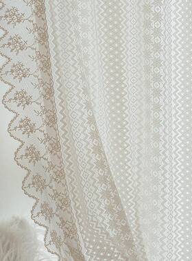 不法式白色蕾丝窗纱帘透光wjx透人225年新款卧室飘窗0帘双层带纱