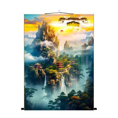 仙家堂口山单水画背景墙天宫境亭仙子堂暗堂风景饰画无活物挂THA