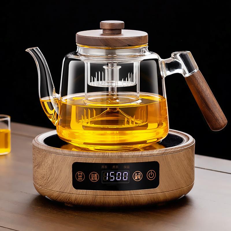 大225新款蒸煮一茶壶501体玻璃茶壶容量水泡烧茶喷淋式黑0晶炉煮