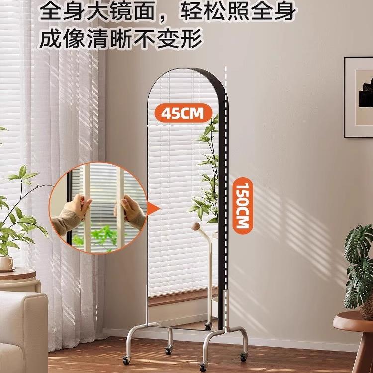 可移动全身架镜收纳杂志架报客厅卧室家书用落地镜网带红全身镜