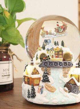 女耶诞SDLR老人飘雪花晶球音耶乐盒旋转八音盒诞节礼物水送女友生