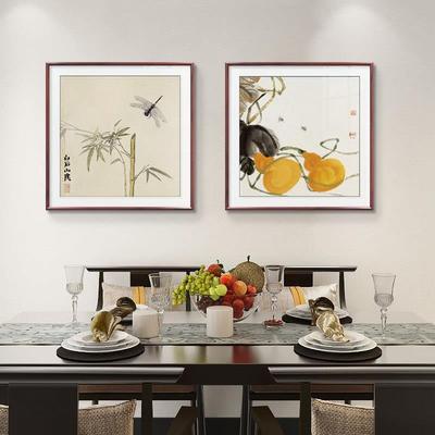 齐白石名画 画厅装饰画 画厅客背景墙挂画 厅画新中式禅饭意饭壁