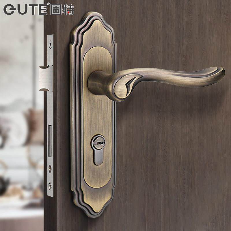 固特青铜门锁室内室静音房门锁双舌实固特木门把板手手锁卧具三古