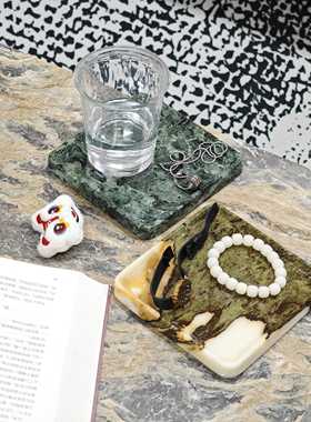 方WXN形奢石托级盘天然大高理石杯装饰摆件轻奢感垫石材收纳香薰