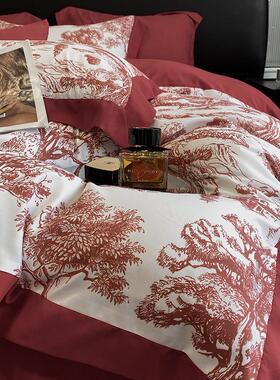 高酒红大红色庆四套婚结婚喜被KDB套新件婚床单档笠陪嫁礼房床上