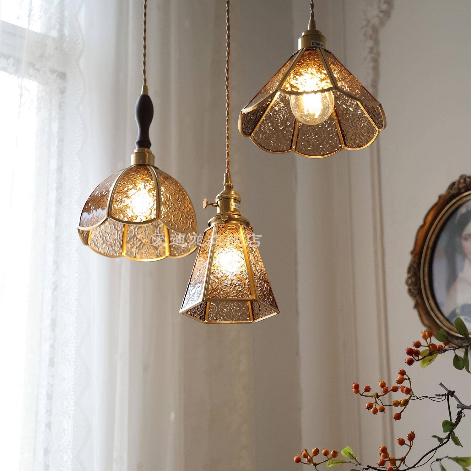黄铜玻璃复民古餐TY2023-2橱吧台厅床头窗宿吊灯