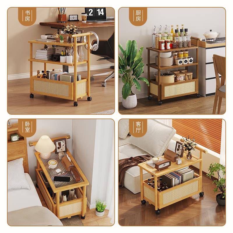 古可风小推车移动复古茶几沙发边几置物架床头实中家用餐车木桌子