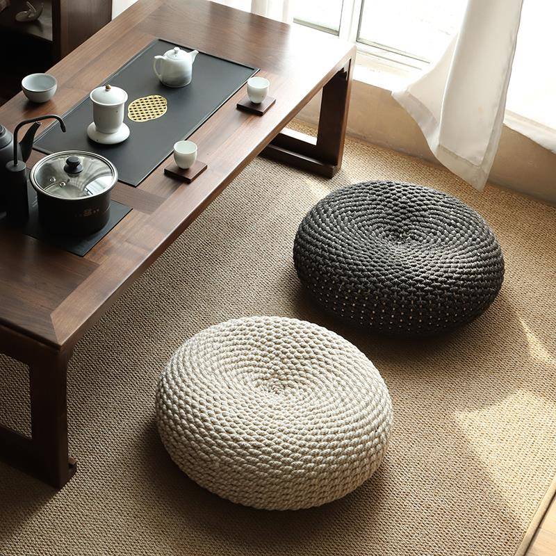 棉线绳团蒲懒CKF手工编织坐垫榻榻米飘窗台垫子墩子阳人客厅地上