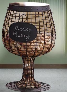 欧创收意金属铁艺高脚红YM19114杯酒摆件酒式桶摆饰红酒塞藏架边