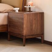 实北美胡桃木床头柜木设计师床边柜55644家用卧黑储物小柜子收纳