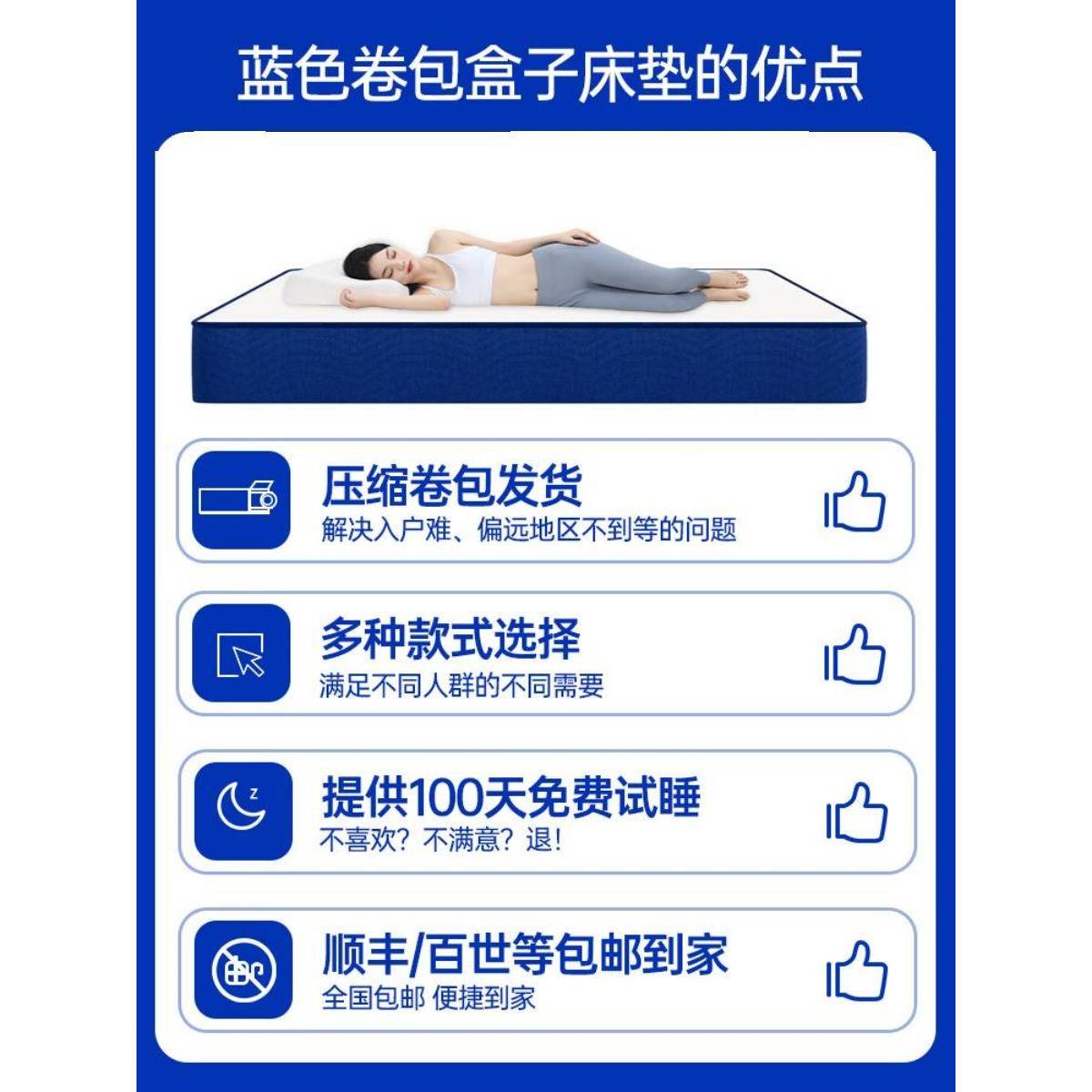 小蓝盒记忆棉子乳胶L01弹簧床垫包压卷家用卧室软硬席2缩0梦思垫