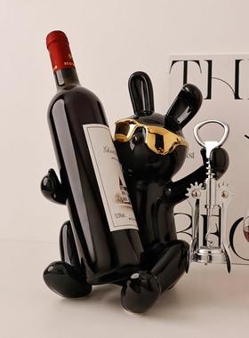 轻风兔红酒架摆件家意子居饰品创酒柜装饰品摆230213墨设陶瓷餐边