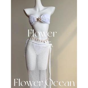 三【白色美鱼人】泰国纯欲望UAX针织长比基裙尼件套海滨度假摄影