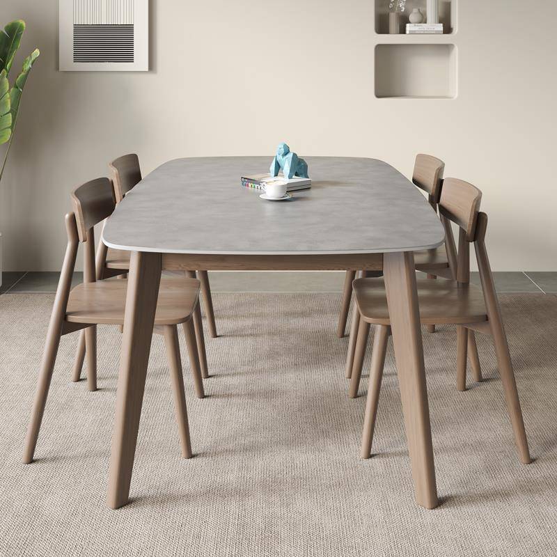 明家匠轩居北02-21909欧胡桃实木岩板家色用餐桌椅组合饭厅长方形