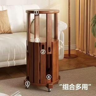 家用凳子可叠放实木圆凳叠叠乐新中式矮凳带滑轮木凳厨房餐厅板凳