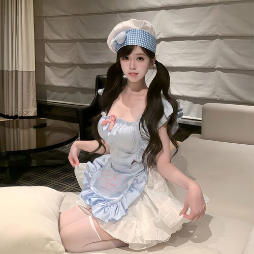 甜美纯欲刺绣双面缎女仆制服