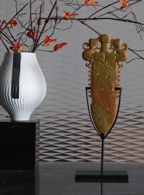 现代新中式创意雕刻玉璧家居客厅玄关酒柜酒店样板房软装饰品摆件