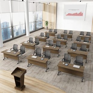 折叠培训桌椅组合学校双人移动带轮会议桌拼接翻板培训机构长条桌