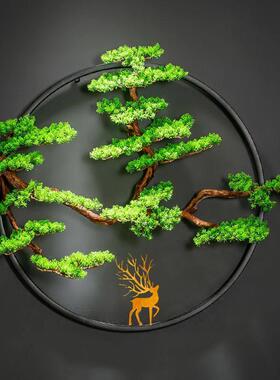 新酒中饰式迎客松壁饰圆形壁挂玄IYI关挂件客厅背景墙挂面装店铁