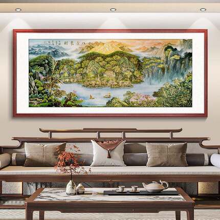 八方来财立体浮雕聚宝盆国画 画中厅画式茶FA115室山水画 办公室