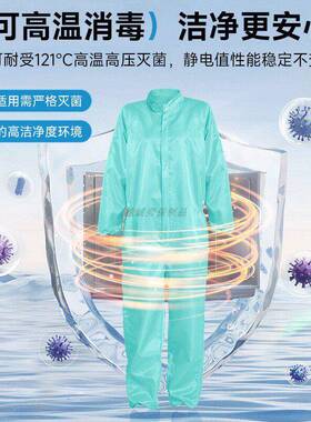 百级绿REZ净化连连体防无尘服洁净车间实验室色5MM网格帽静电防尘