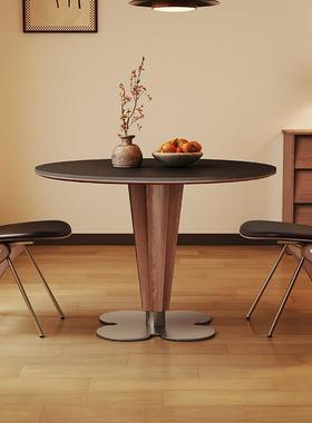 2实木谈餐桌CZ-LG01圆桌家用小户型洽1米圆形意式轻奢岩黑色中古