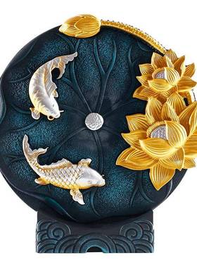 荷韵新博中式荷花禅意古莲花20250516锦鲤鱼戏莲叶间玄关酒柜饰架