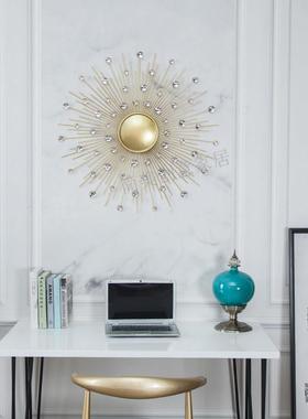 玄关铁艺太阳镜子饰壁挂客厅背景墙挂壁饰样板房件软ZPO轻奢装装