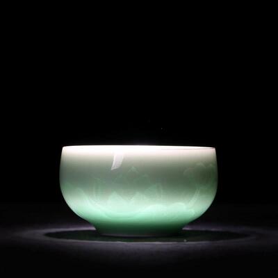 瓷单个青品茗杯主杯功夫茶套具普洱人茶杯装单杯陶瓷刻花茶碗19CB