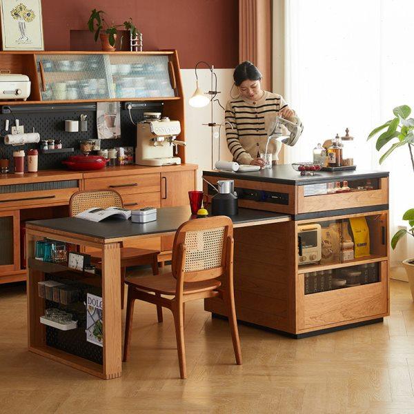 实木岛台餐桌一体家用可伸缩日式樱桃木小户型餐边吧台柜岩板餐桌,住宅家具,岛台餐桌,淘宝优惠券,粉丝福利购,淘宝优惠卷